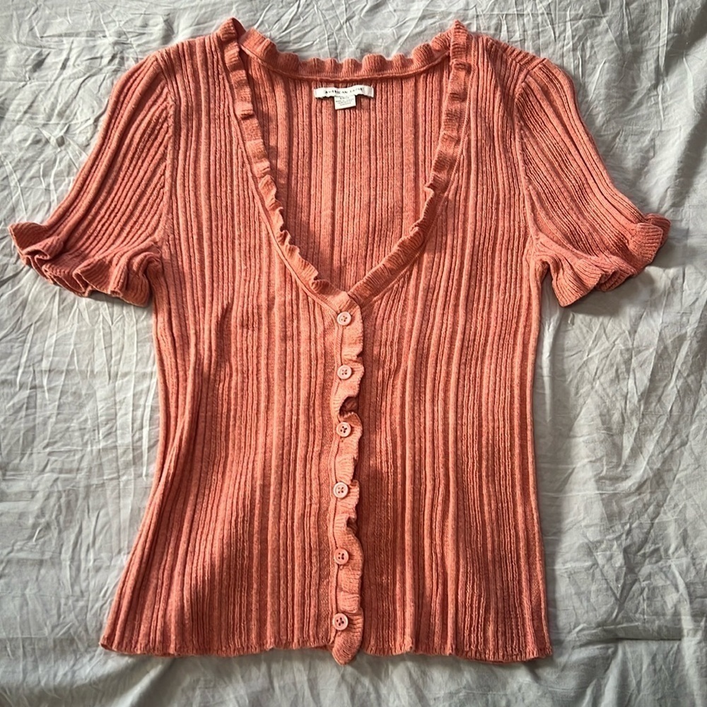 American Eagle Outfitters Short Sleeve Button Down Sweater